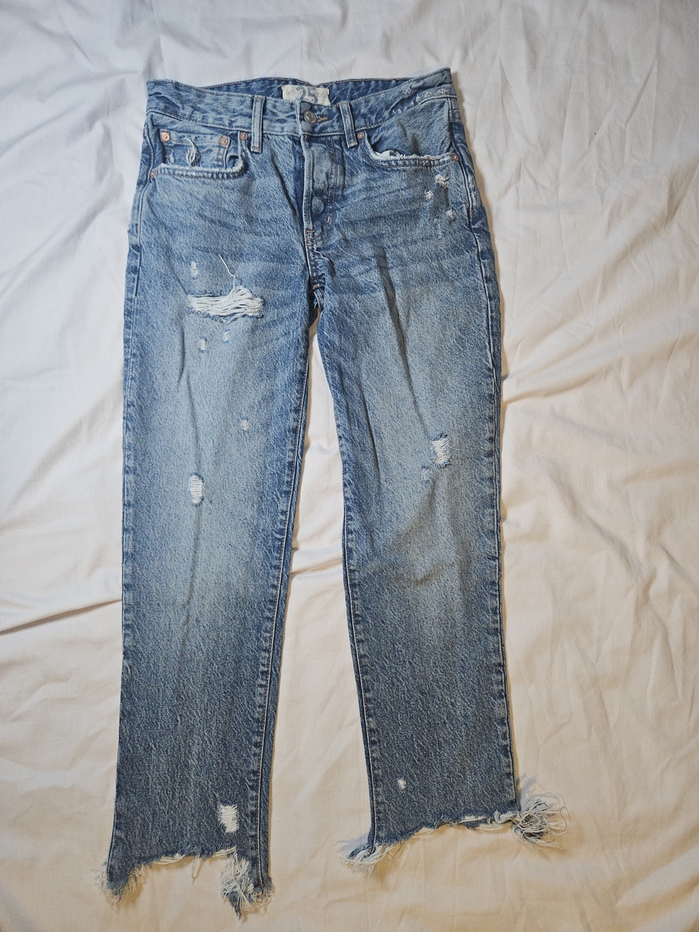 We The Free Light Blue Distressed Straight Leg Jeans